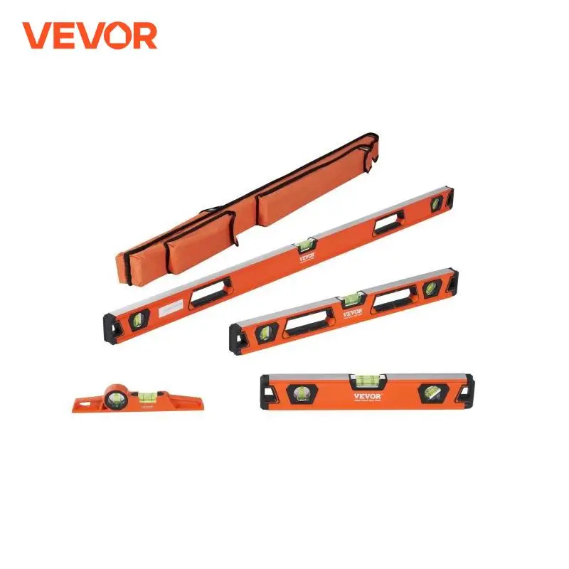 VEVOR Magnetic Torpedo Level 48/24/16/10 in Mechanical Level Set Bubble Vials Ruler for 45/90/180 Degree Aluminum Alloy Leveler