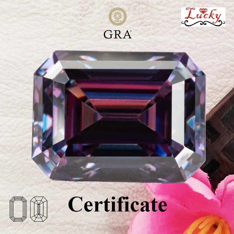 

Moissanite Imperial Purple Color Emerald Cut VVS1 Charms Beads for DIY Jewelry Making Pendant Materials with GRA Certificate