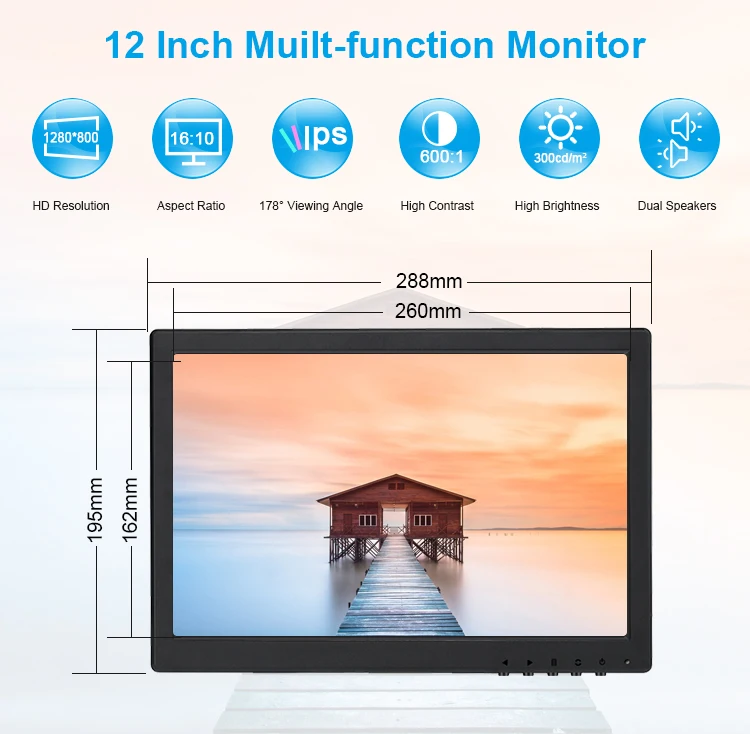 Factory Cheap 12 Inch Computer Industrial Led Cctv Hdmi 12V Dc Lcd Display s Price