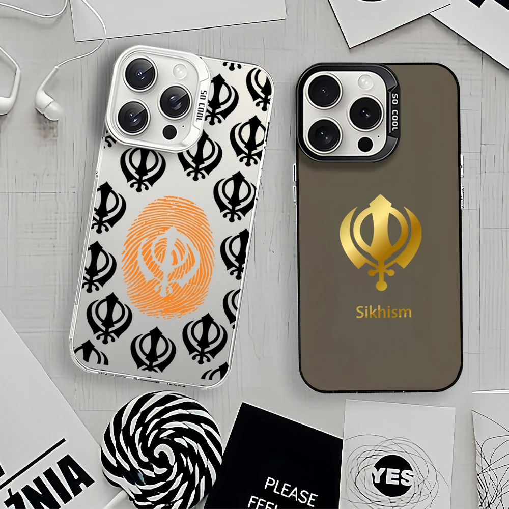 K-Khanda Sikh Symbol Sikhisms Funda-Phone Case for iPhone 12 11 13 14 15 16 Max Pro Plus Laser Cover