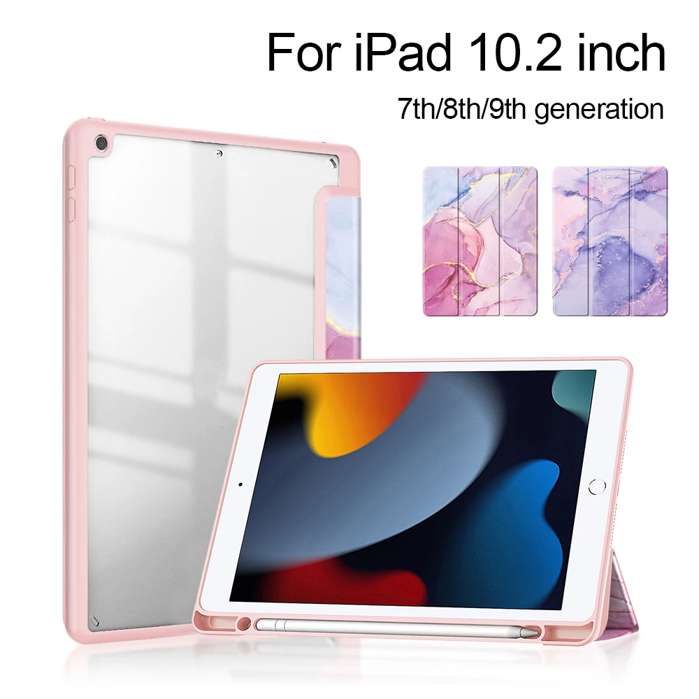 Transparent Case For iPad 9th 8th 7th Gen 10.2 inch Smart Cover With Pencil Holder For iPad 10.2 2021 2020 2019 Tablet Cases