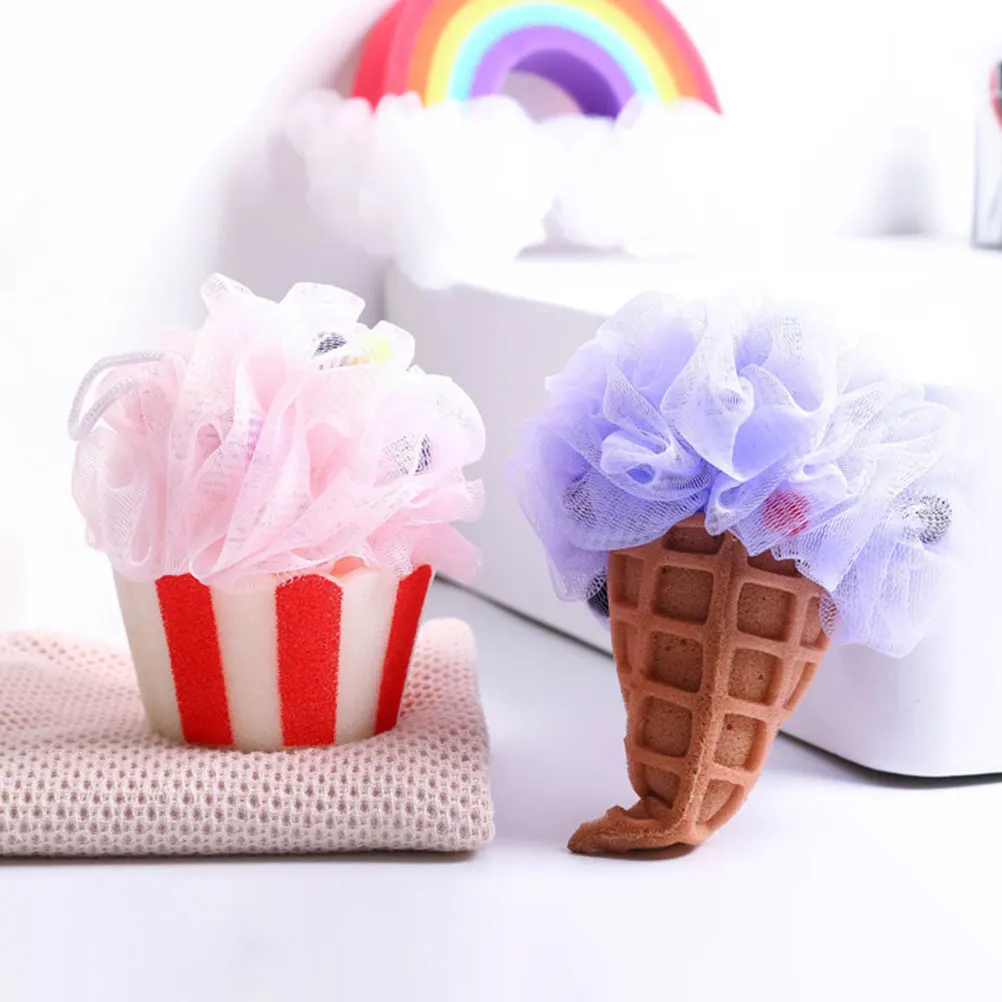 

4Pcs Ice Cream Shaped Bath Sponge Soft Comfortable Travel Friendly Kids Bath Accessory Cute Loofah Bulk Exfoliator