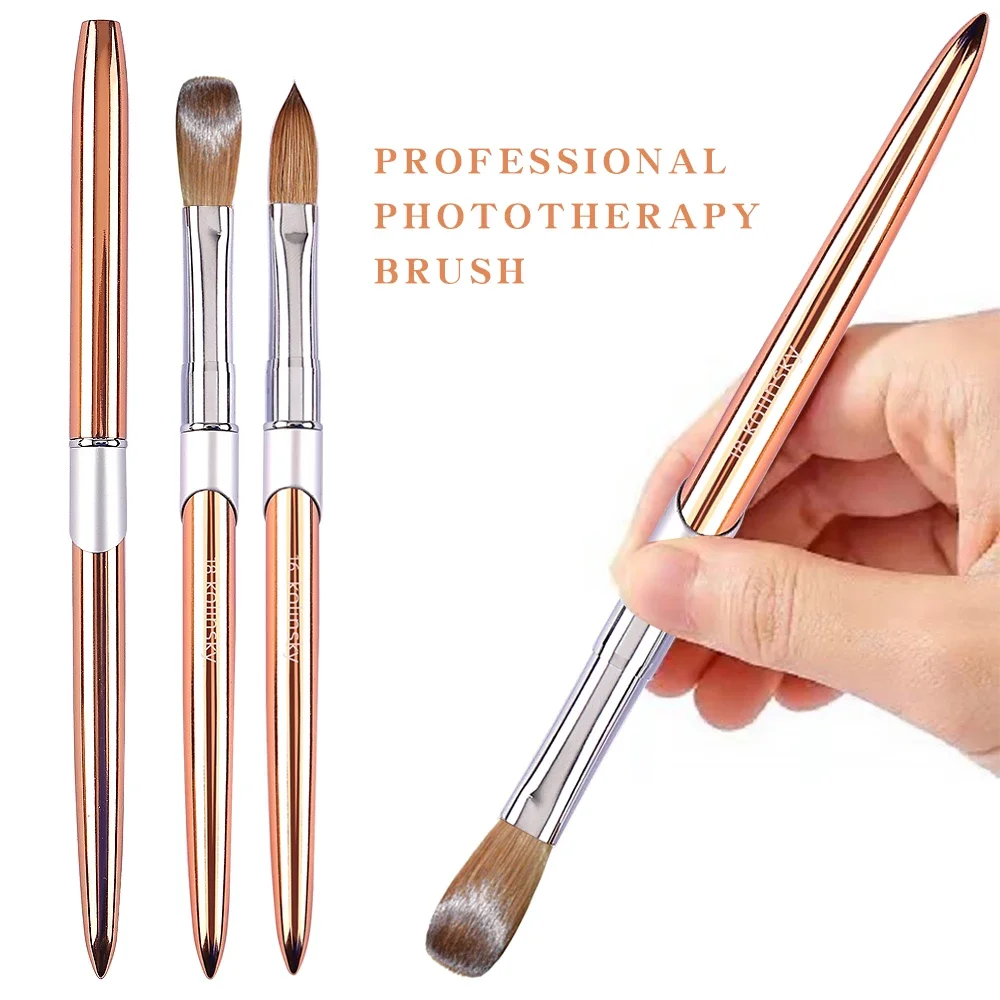 Pennello per unghie acrilico Kolinsky di alta qualità per salone di bellezza Pennello per unghie acrilico con manico in metallo a forma ovale in oro rosa puro al 100%