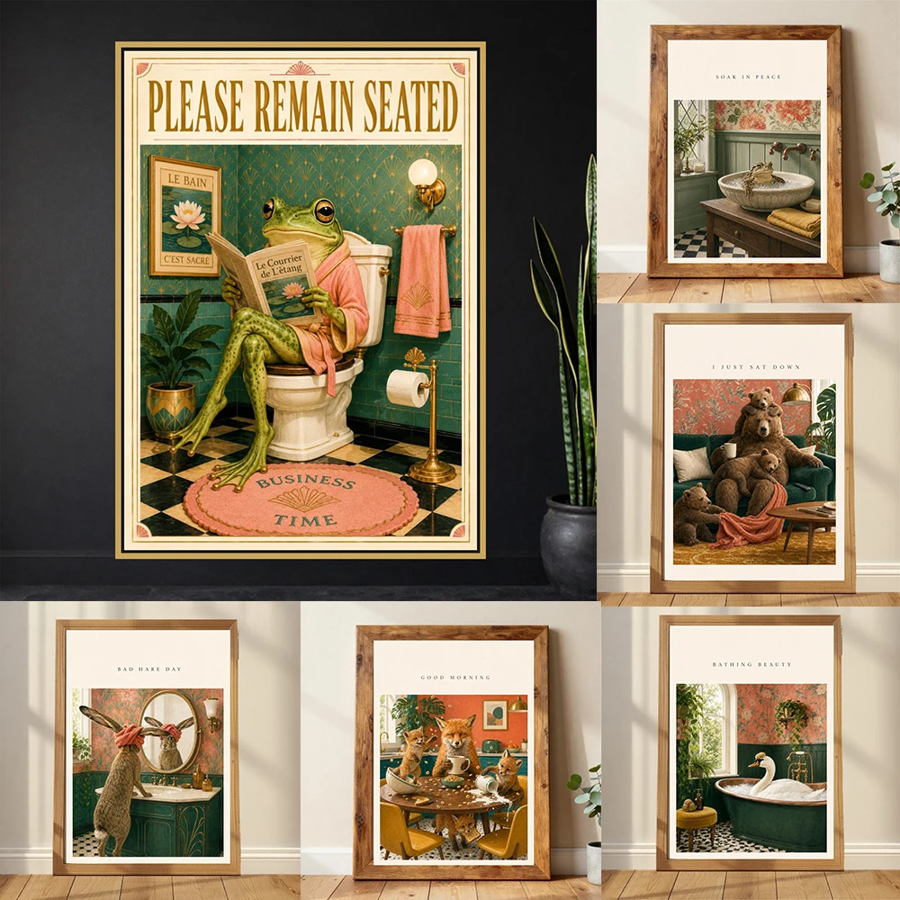 Funny Bathroom Wall Art Poster Occupied Print Quirky Animal Bathroom Decor Canvas Painting Home Toilet Decoration