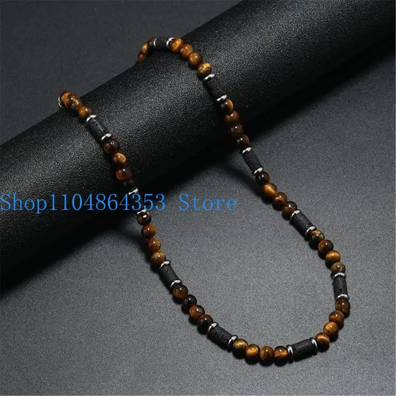 652F Artistic Handmade Bead Necklace with Genuine Tigers Eye Stones for Trendsetters