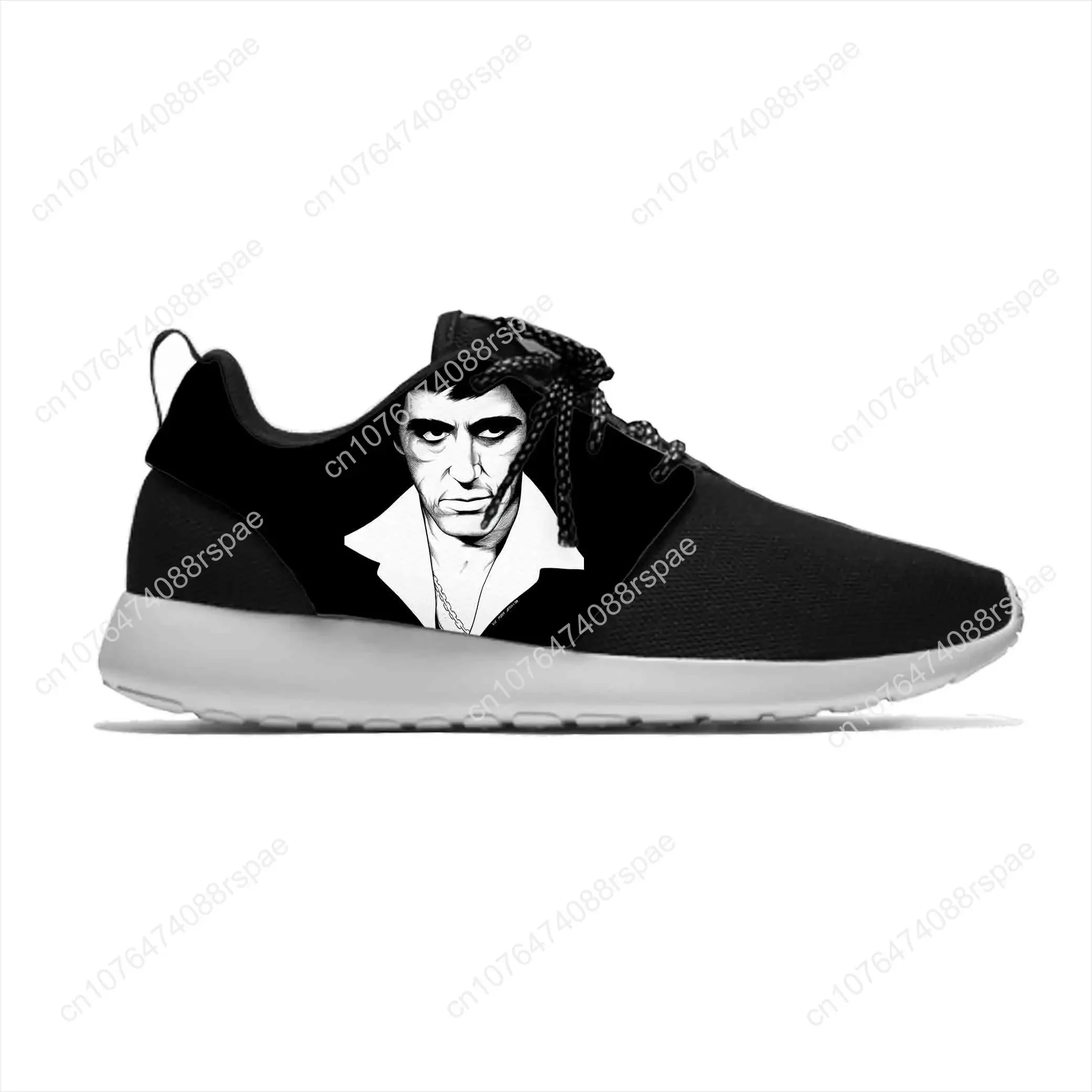 Scarface sepatu Anime Tony Montana, sneaker olahraga lari kasual bernafas ringan cetak 3D untuk pria dan wanita