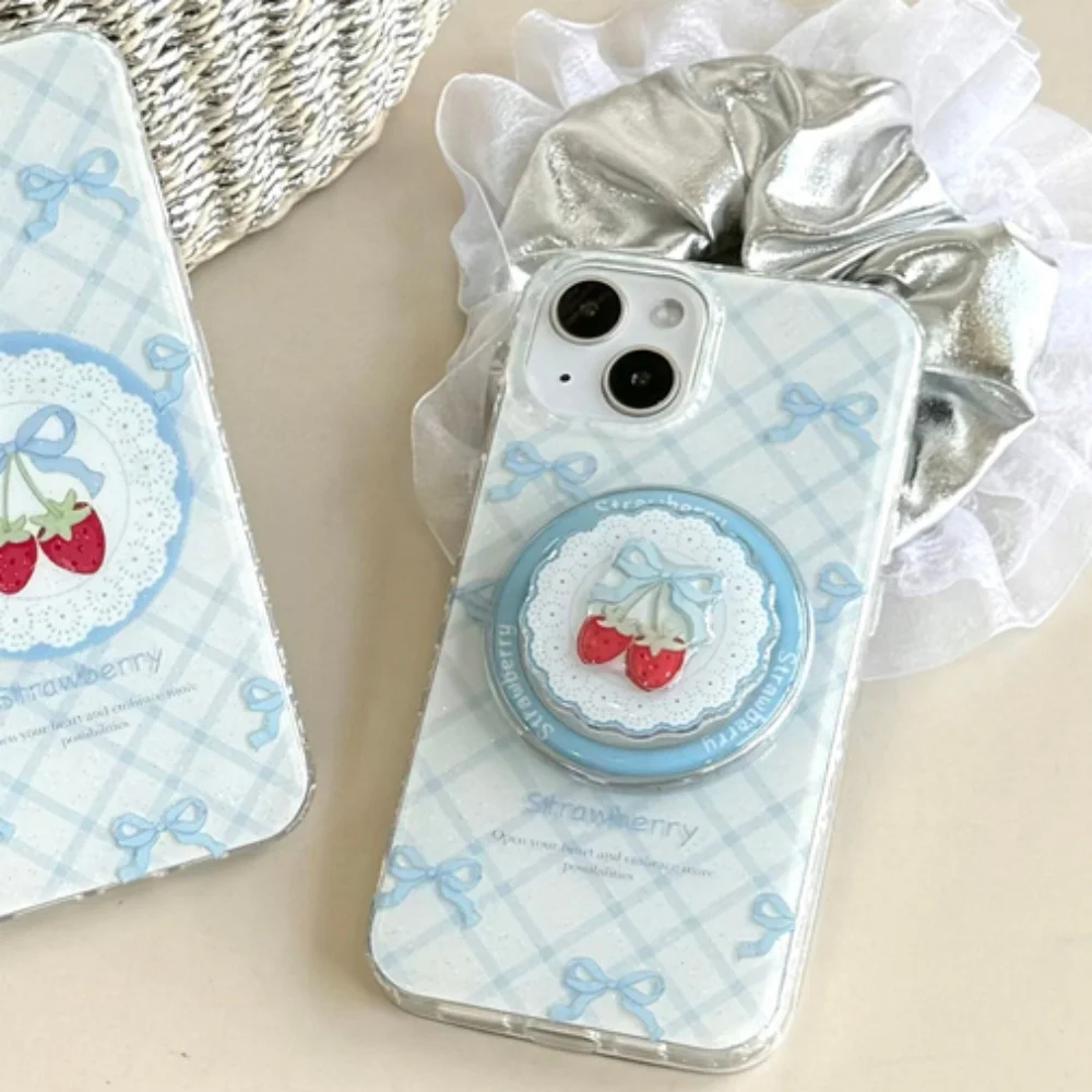 Soporte magnético para teléfono Griptok con dibujos de fresa, soporte para anillo de dedo para iPhone 16 Samsung para Pad Magsafe Smart Tok