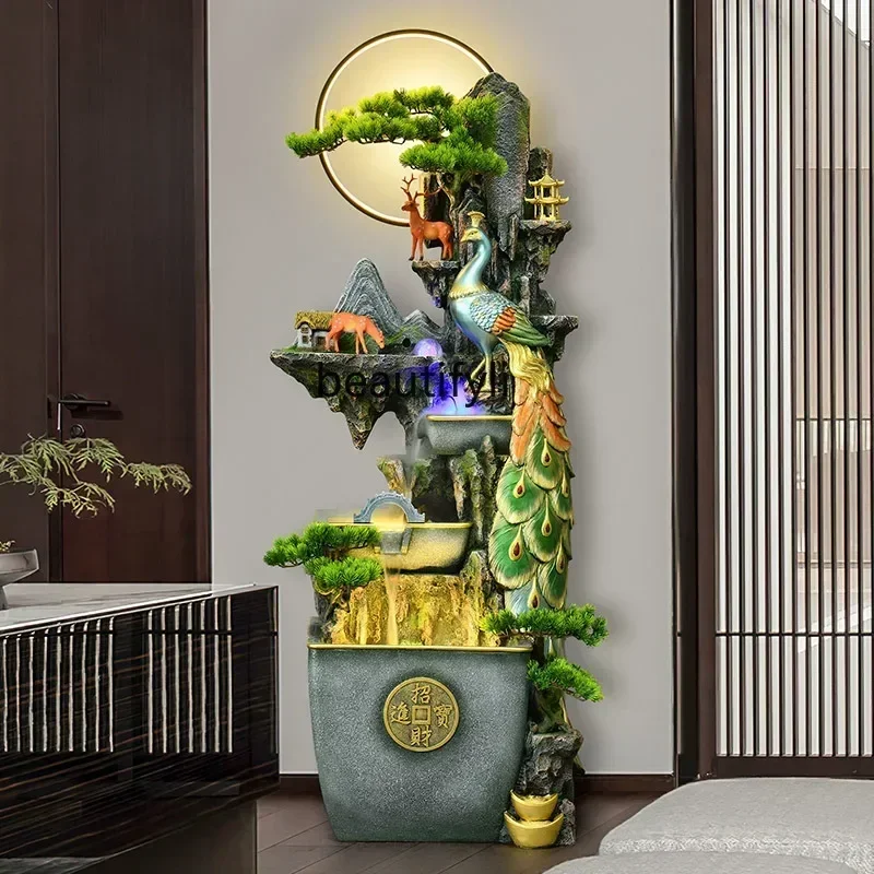 Rockery flowing water fountain floor-standing large ornament circulating water feature office peacock
