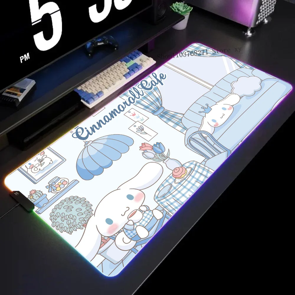 

K-kawaii Cute C-Cinnamoroll Mousepad XXL RGB Gaming Mouse Pads HD Black Gamer Accessories Large LED