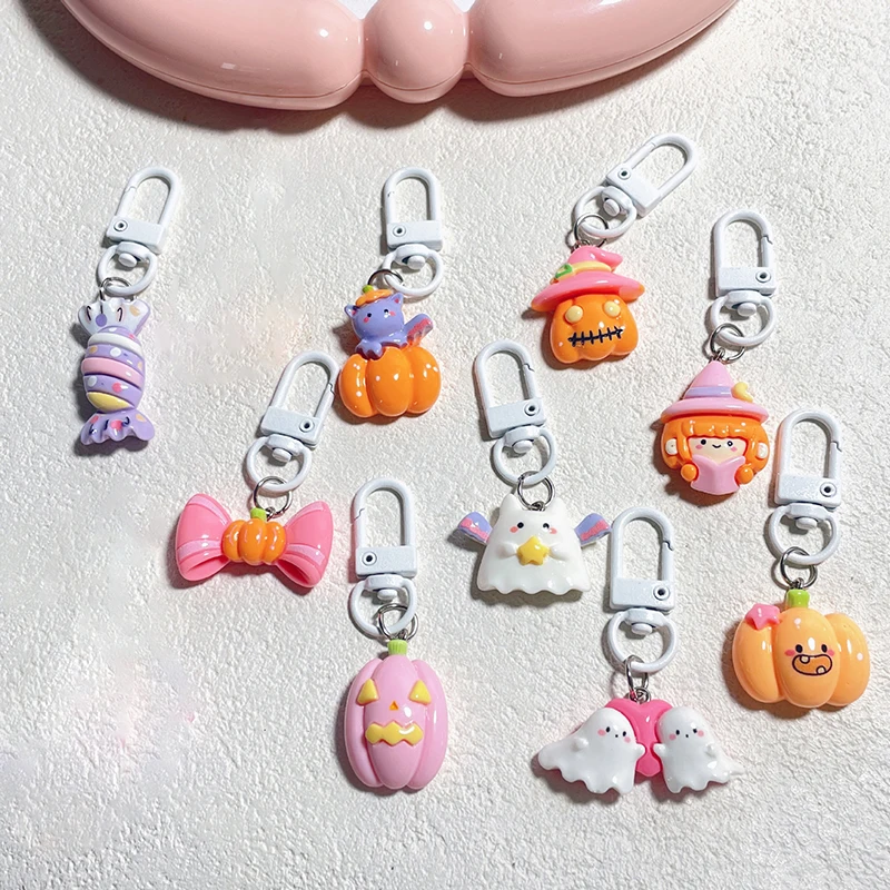 

Cartoon Kawaii Mini Halloween Keychain Ghost Figures Pendant Key Ring Fashion Exquisite Backpack Decoration Accessories Gifts