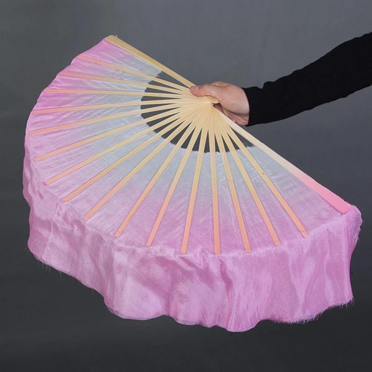 100% Silk Veil Pairs Adults Children Bellydance Costume Accessory Gradient Circle Fan Chinese Folk  Dancers Prop 8in