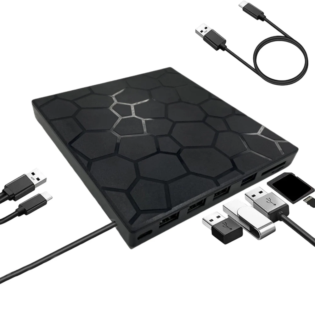 7-in-1 External DVD Burner Drive 3.0 3 USB 2.0 Ports TF Card Reader for MacBook Pro Laptop Desktop PC 7-in-1 External