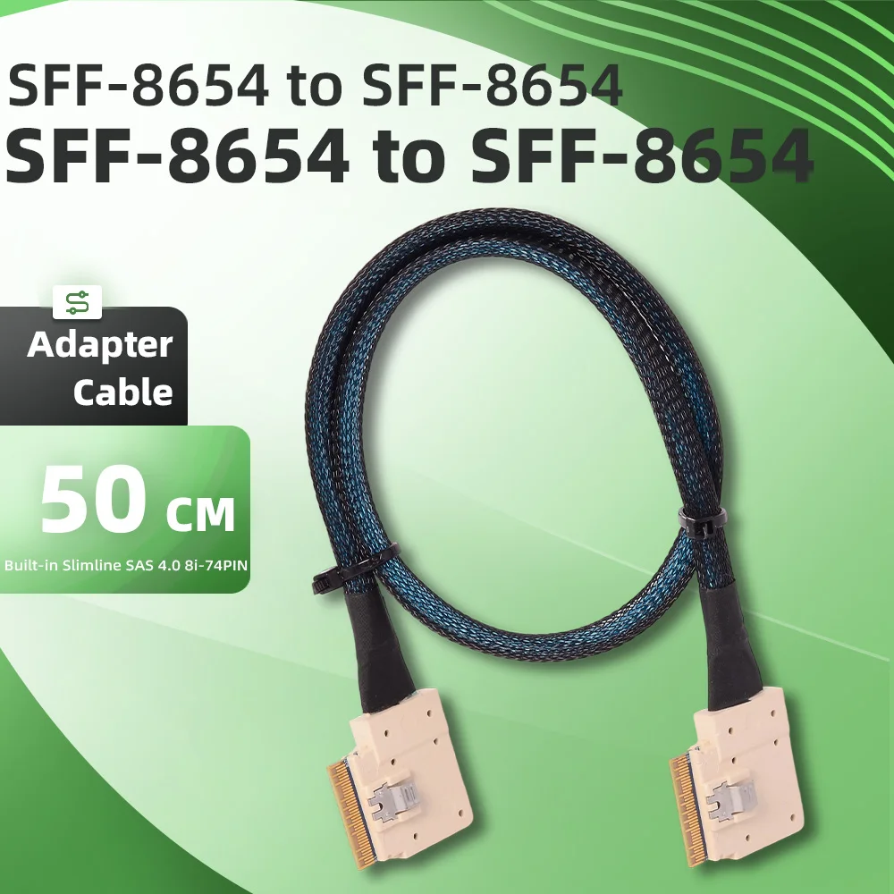 

Side Bend to Side Bend Original SlimSAS cable SFF8654 8i to 8I NVMe PCIe SFF-8654 Adapter Cable 24Gbps For AI Server 55CM