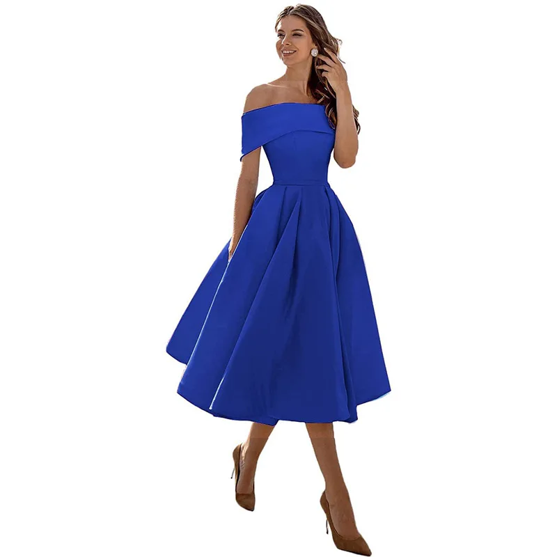 ZL23 vestidos de dama de honor con hombros descubiertos para mujer, vestido Formal de fiesta de satén corto, vestido Maxi