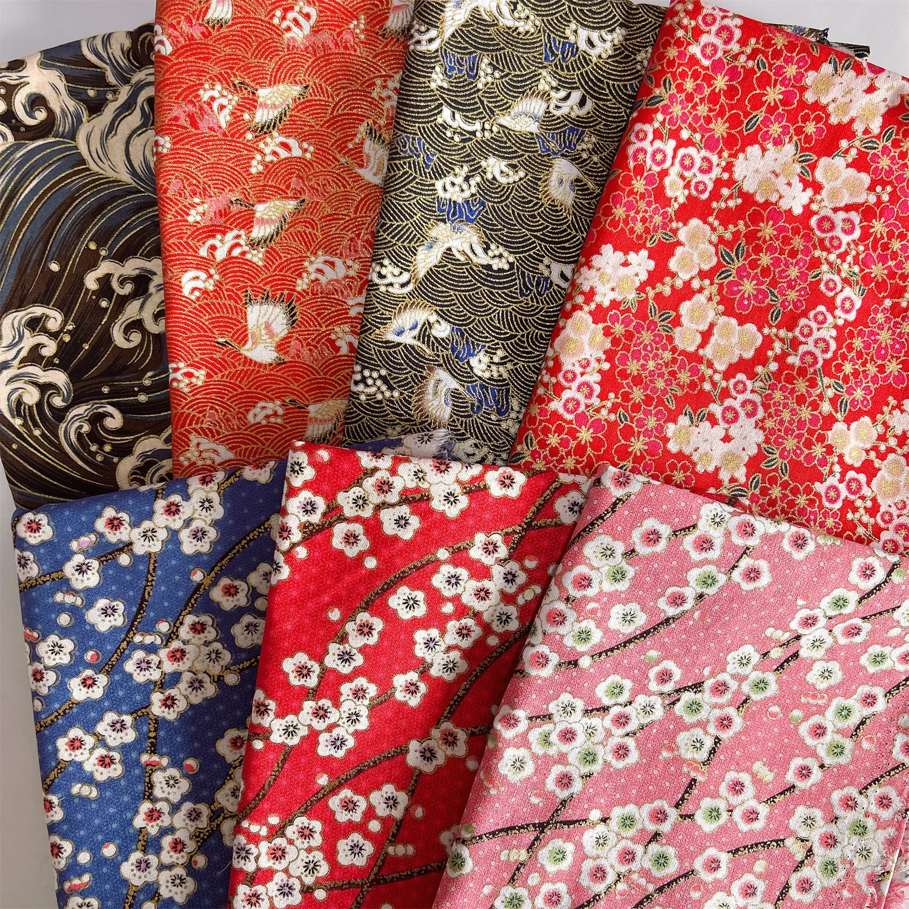 Japanese Style Kimono Bronzed Cotton Fabric Gilding Color Flower Print Cheongsam Cloth for Patchwork DIY Dress Handmade Material