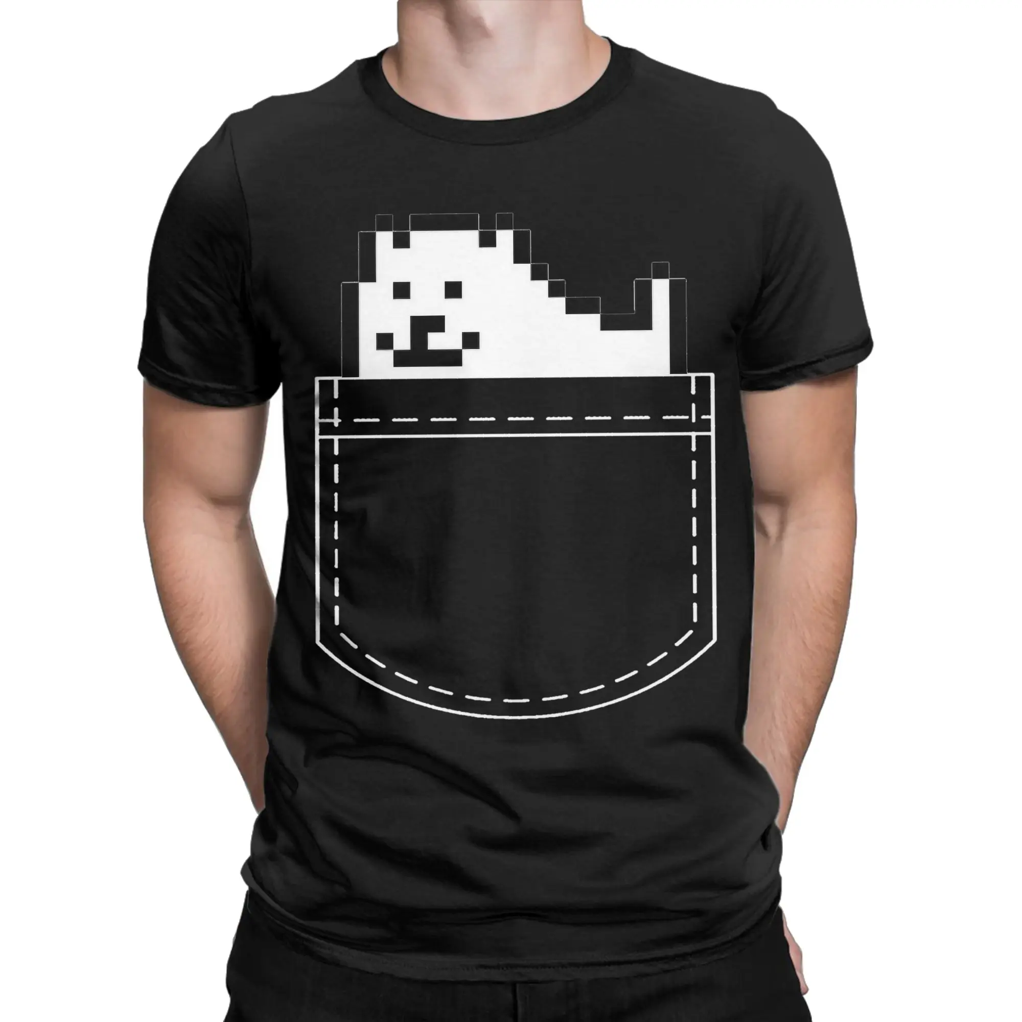 Annoying Dog Pocket  T Shirts Men Women's Pure Cotton T-Shirt Round Collar Undertales Tees Short Sleeve Clothes New Arrival