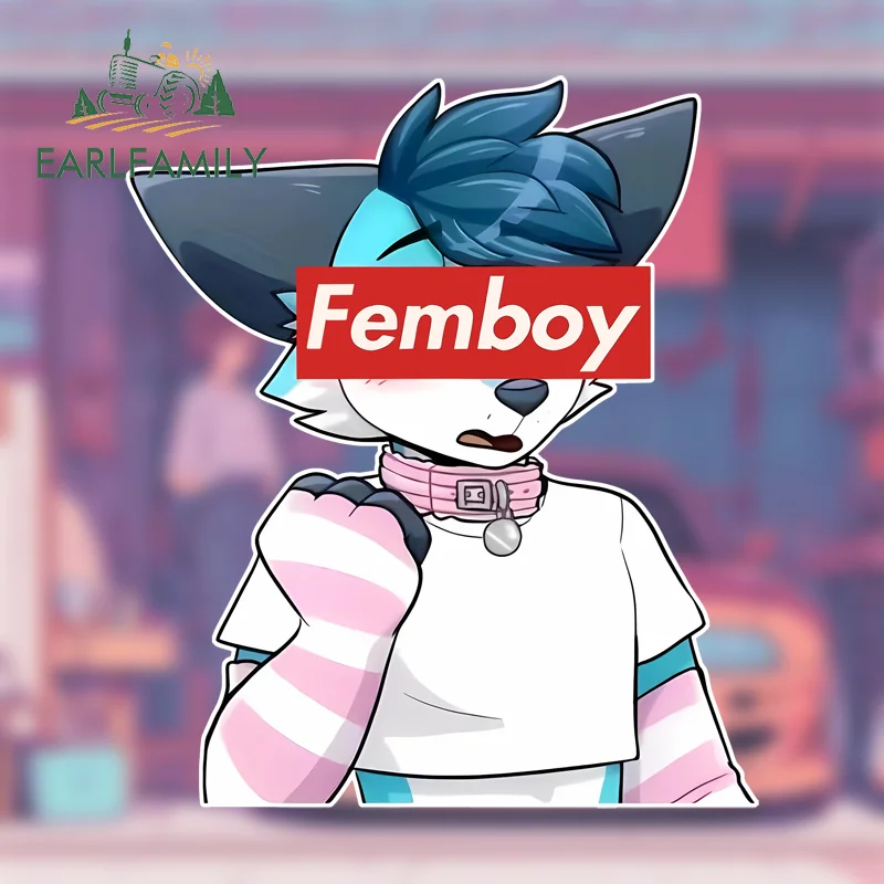 EARLFAMILY Furry Femboy Car Stickers Cute Cartoon Decals Car Label Bumper Windows Decal Vinyl Accesorios Para Auto Decoration