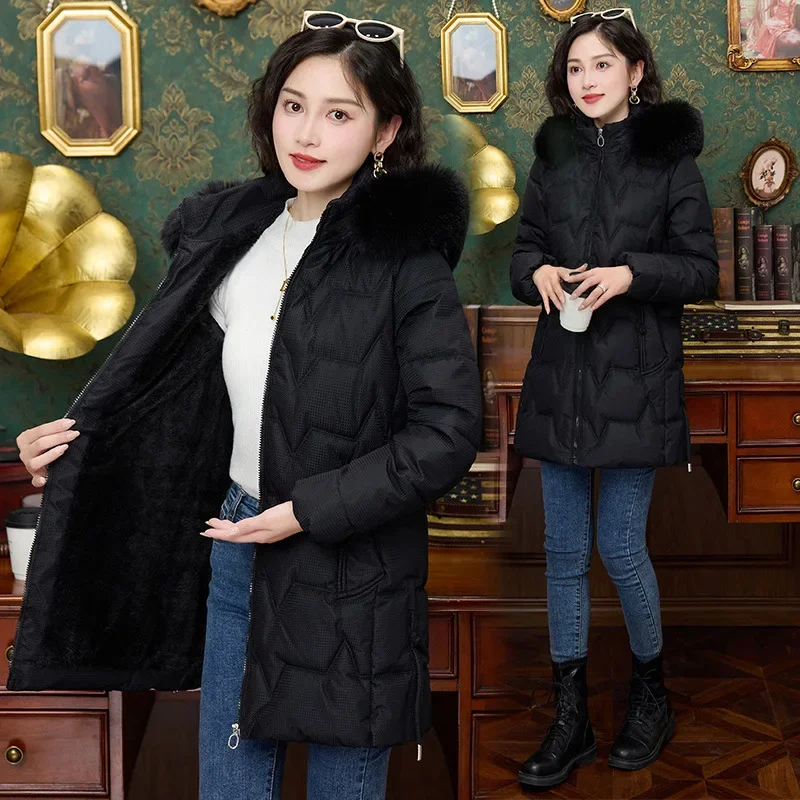 Winter Women Jacket Parka Big Fur Collar Hooded Thick Warm Female Coat Casual Outwear European College Student Tops -30 Degrees