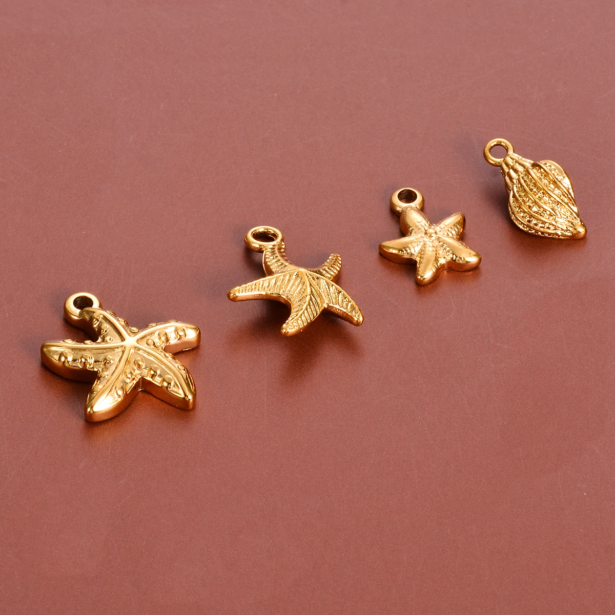 5pcs Gold Plated Starfish Sea Shell Stainless Steel Charms Pendant DIY Jewelry Making for Bracelet Necklace Accessories