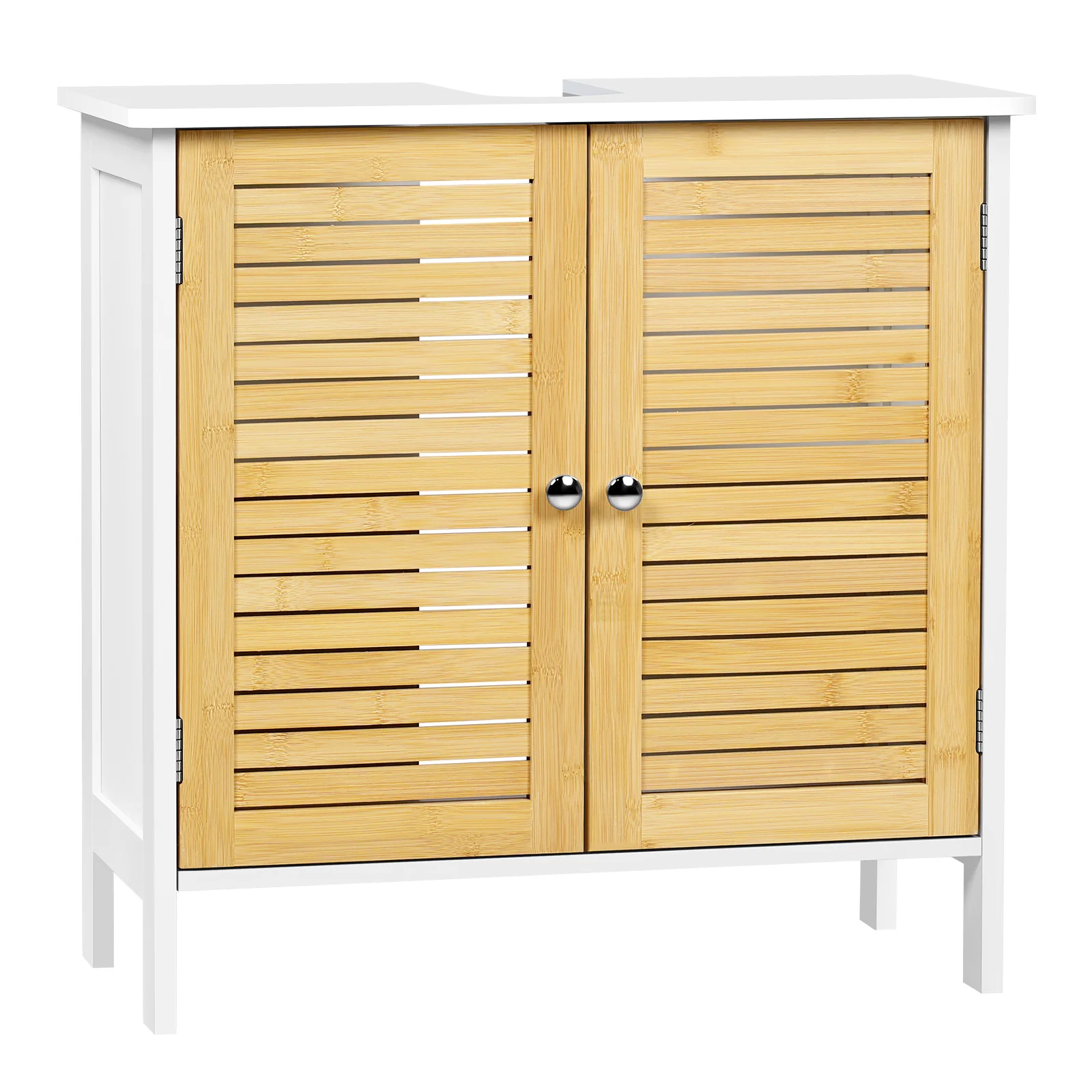 EUGAD Bambus MDF Badezimmer-Waschtischunterschrank 60x60x30cm Unterschrank-Organizer mit Verstellbarem Regal Freistehende Toilettenmöbel