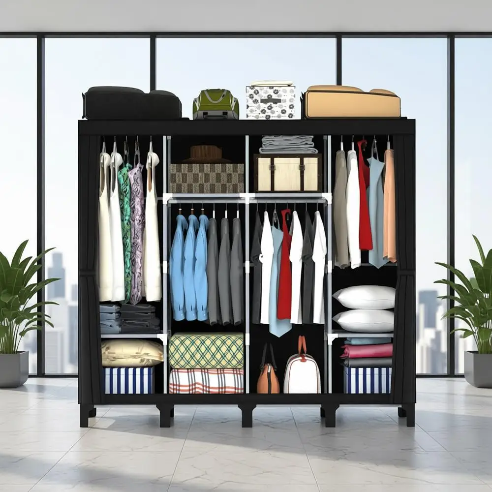 

Большой водонепроницаемый нетканый стеллаж для хранения, простая сборка, передвижной, устойчивый к пыли и пятен, черный, 677,7 x 172 см