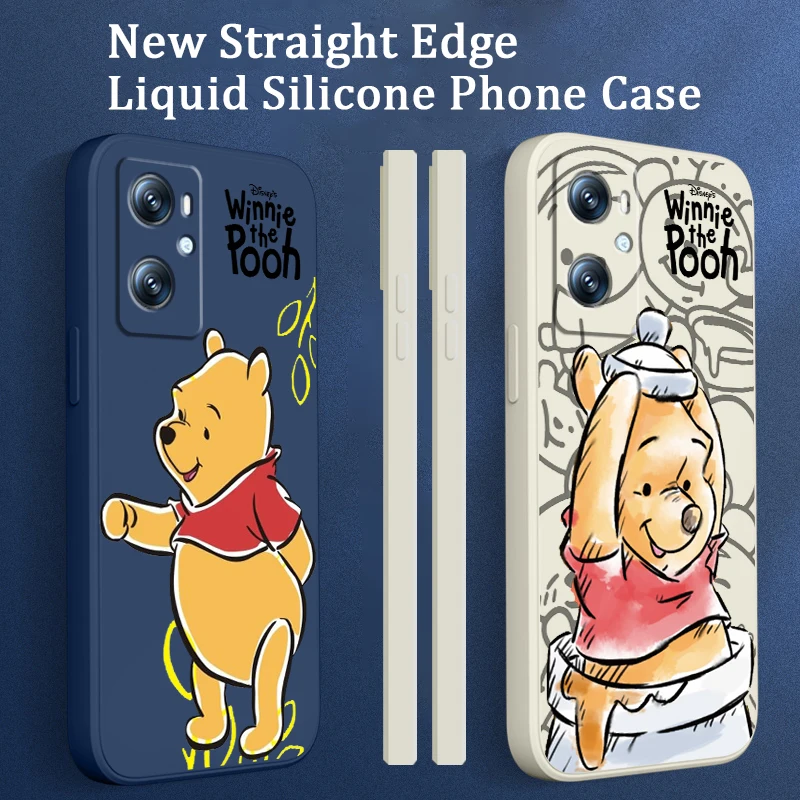 

Cute Bear Winnie Disney Liquid Left Rope For OPPO Find X6 X5 X3 A98 A96 A94 A93 A77 A76 A74 A72 A57 A53 A16 5G Cover Phone Case
