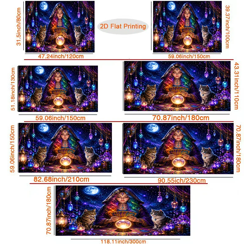 Mystical Witch Fortune Teller Tarot Reading Bohemian Galaxy Magic Wall Tapestry Decor for Bedroom Living Room
