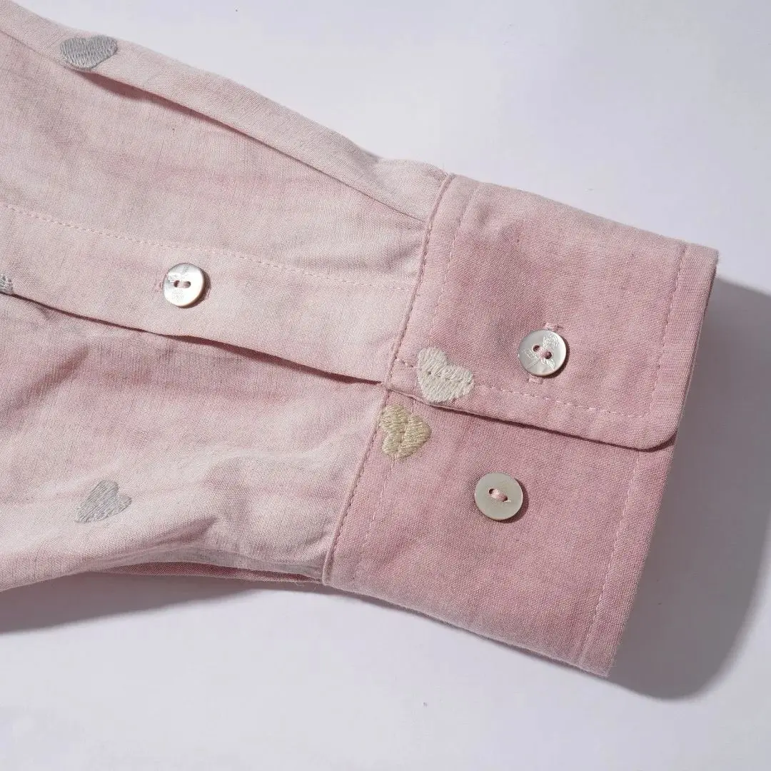 A NEW STUDIO Autumn-Winter New Collection Men's Pink Heart-Shape Linen Tencel Retro Fashionable Loose-Fitting Collar Shirt