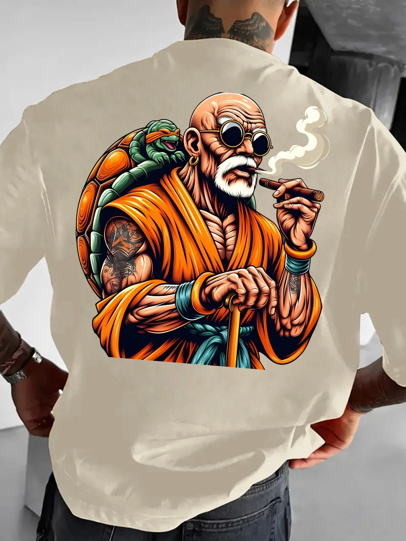Camiseta de verano de Anime Dragon Ball Master Roshi Harajuku de algodón para hombre enorme Fitness Vintage Street mujeres Casual suelta mangas cortas