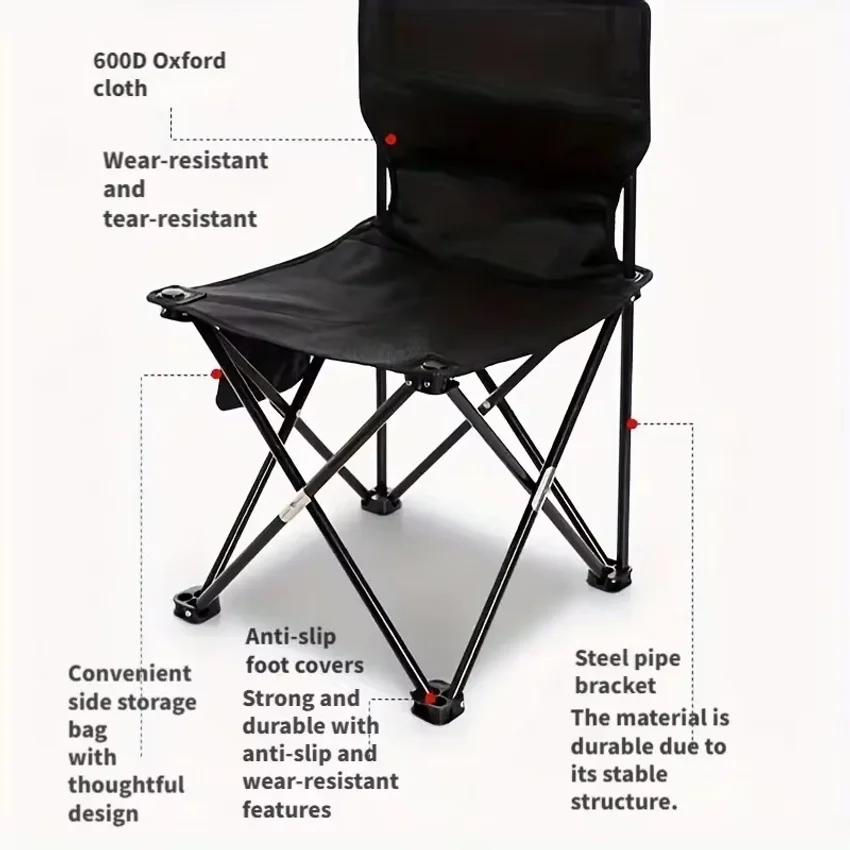 Outdoor Foldable Chair Camping Chair with Side Pocket Picnic Oxford Cloth Chairs Portable Beach Fishing Chairs Outdoor Chair