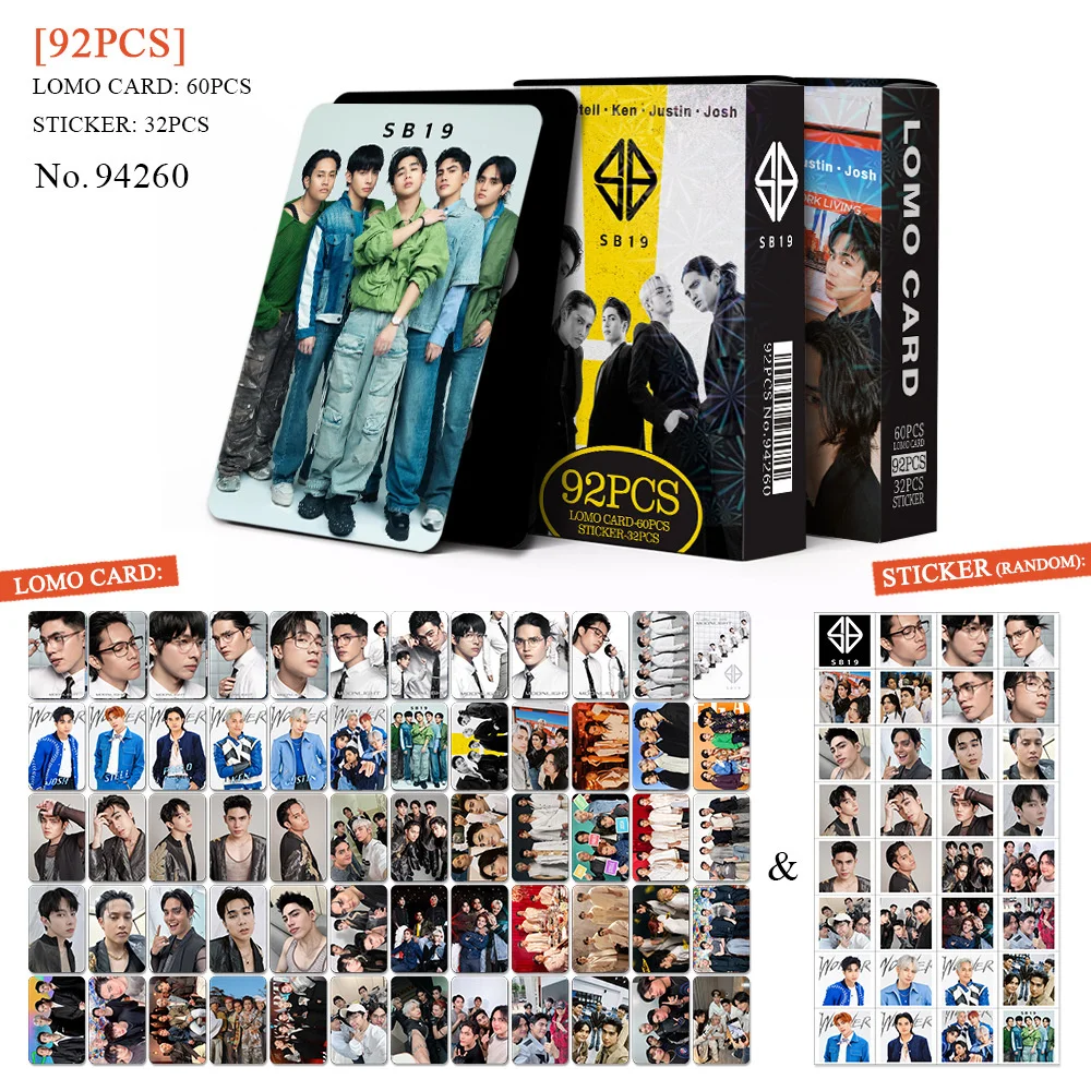 

92pcs/Set Kpop SB19 Boxed Card High Quality HD Photo Double Sides Printing Korean Style LOMO Card Sticker Fans Collection Gift