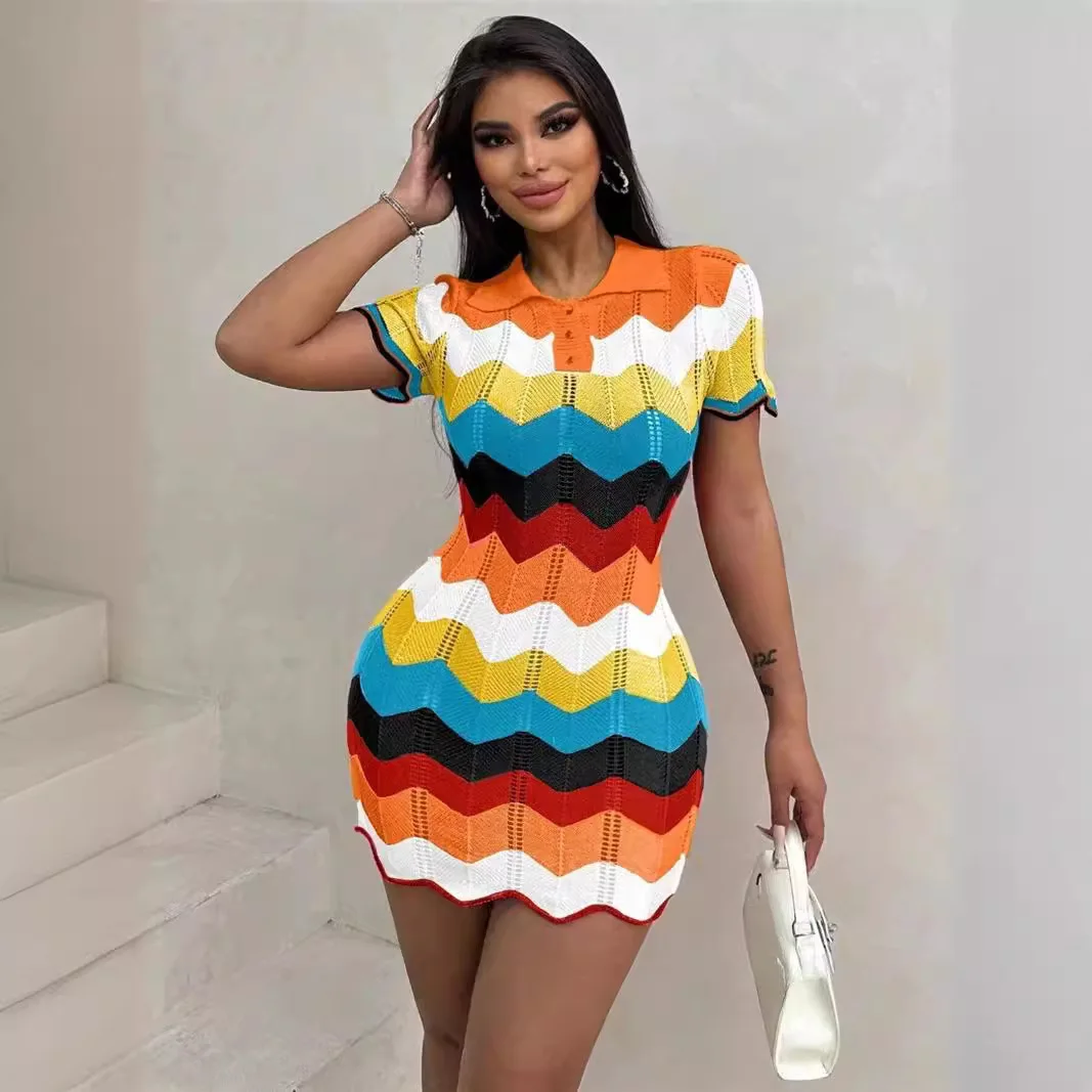 

2025 New Polo Neck Knitted Hip Wrap Fashion Sweater Slim Dress