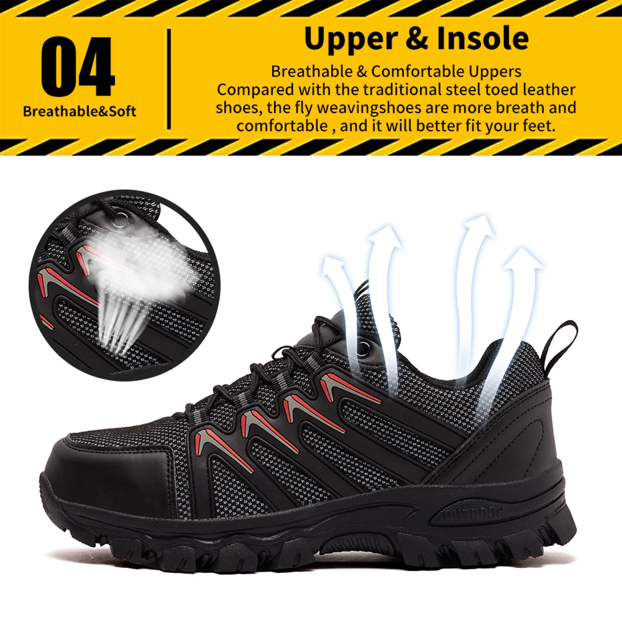 HOBIBEAR Mens Safety Sneakers Steel Toe Shoes Non Slip Comfortable Work Shoes Puncture-Proof Boots