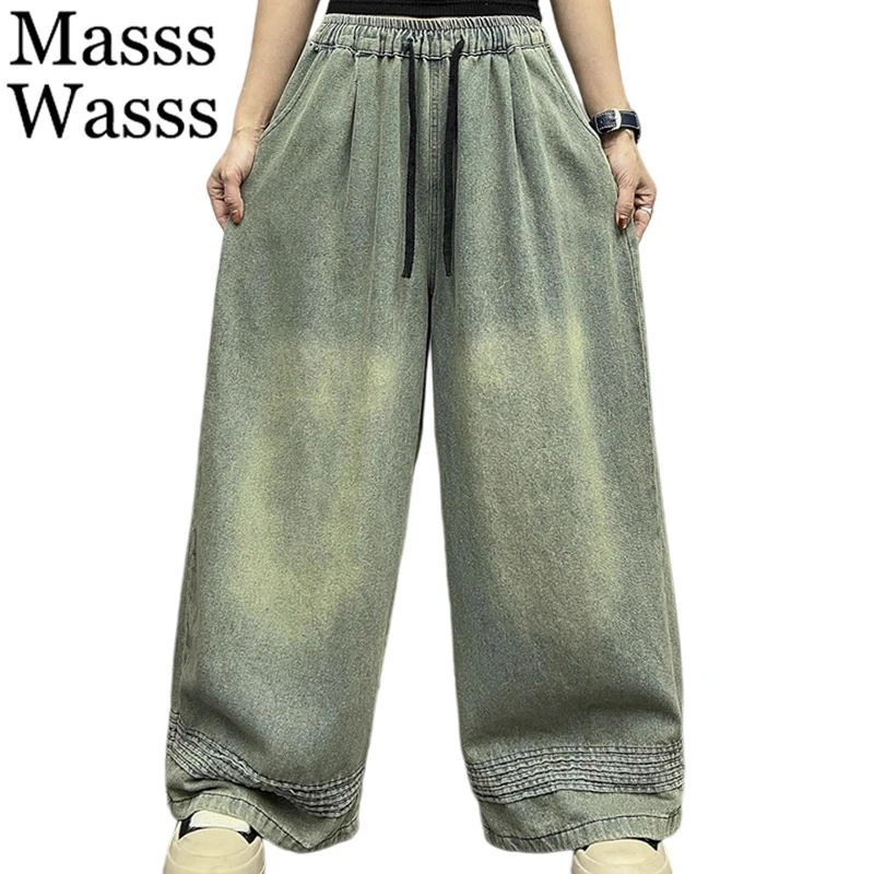 

Mass Wasss Осенние модные широкие джинсы Женские винтажные свободные классические джинсовые брюки для отдыха Женские длинные брюки с эластичной резинкой на талии в стиле панк