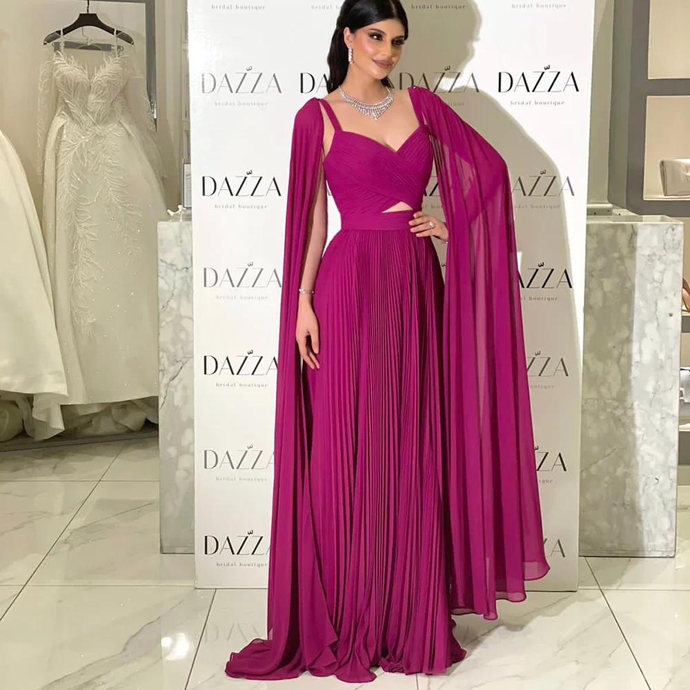 Sharon Said Fuchsia Chiffon Evening Dresses with Cape Sleeves Yellow Arabic Elegant Women Wedding Formal Gowns SF090 Customized