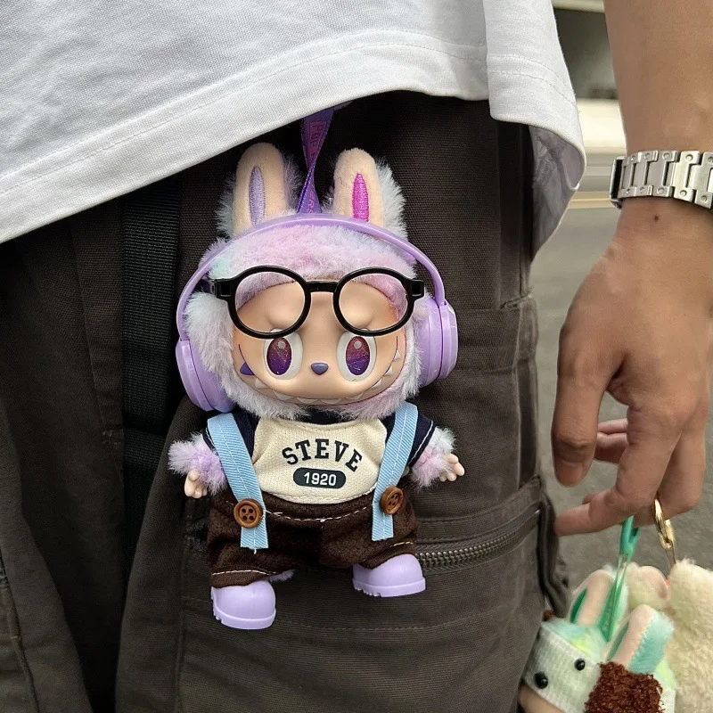 17cm Labubu ビニール キーホルダー 衣装 - アクセサリー付きプリント パーカー セット (かわいいスタイル)