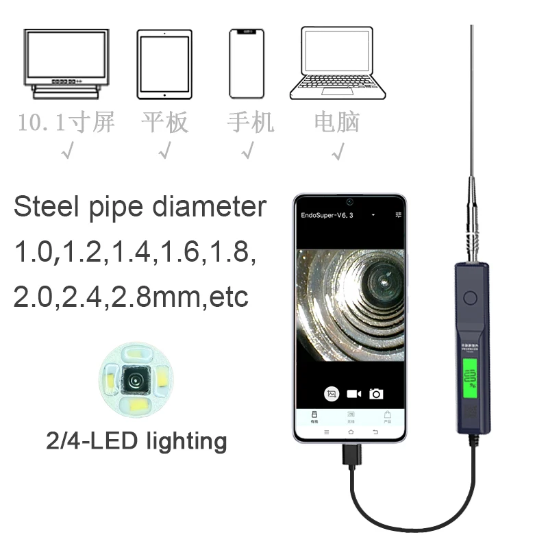 Mini Micro 1.0-2.8mm industrial hard tube mirror Endoscopic handle camera 5 level light adjustable band display