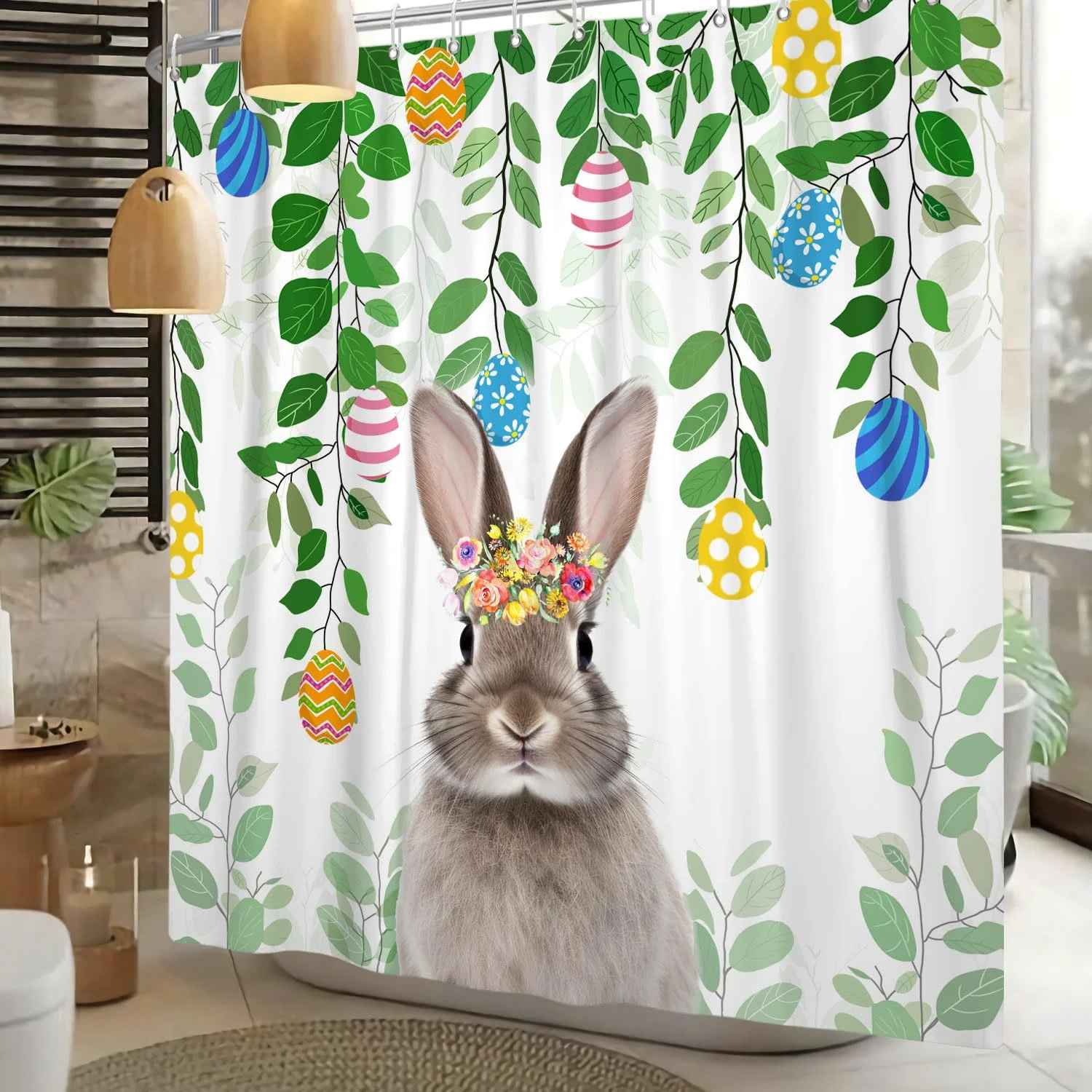 

Водонепроницаемая занавеска для душа VIKAMA «Весёлый пасхальный кролик и цветы» для декора дома