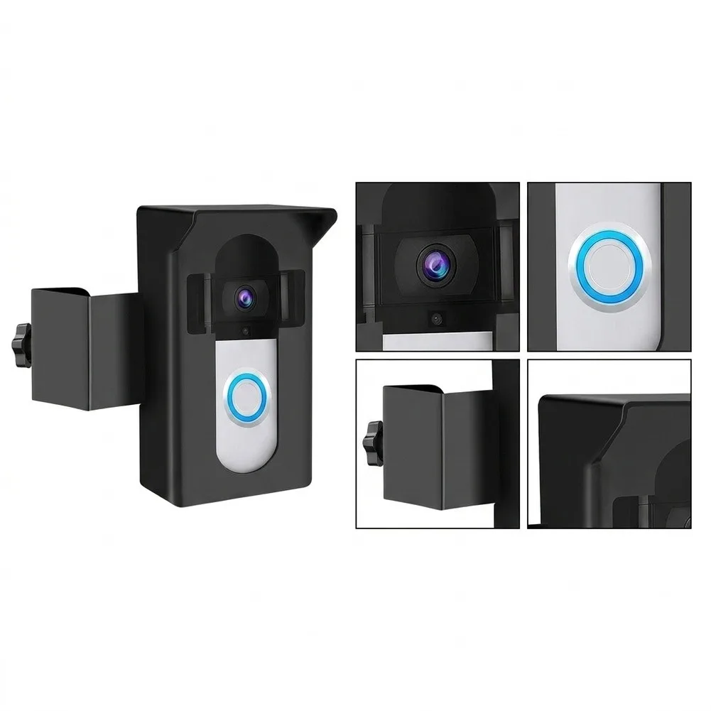 No Drill Metal Bracket with Integrated Rain Hood Compatible with For Ring for video Doorbell Compact 16.5x4x7cm for Home Doors