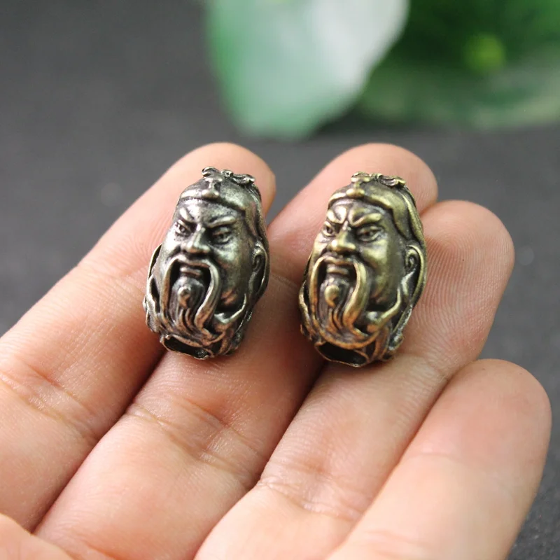 Brass Chinese God Of Wealth Guan Gong Head Sculpture Knife Beads DIY Paracord Handmade Woven Lanyard Pendant Jewelry Accessories