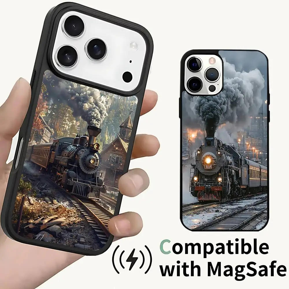 

Classic Steam Train Magnetic Wireless Charging Case For iPhone 11,12,13,14,15,16,17,Pro,Max,Plus Shockproof Cover
