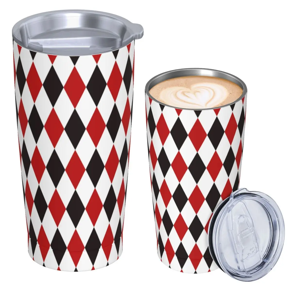 Harlequin Plaid Playing Cards Diamond Stainless Steel Tumbler Vacuum Insulated Mugs Thermal Cold Cup Straws With Lid 20oz