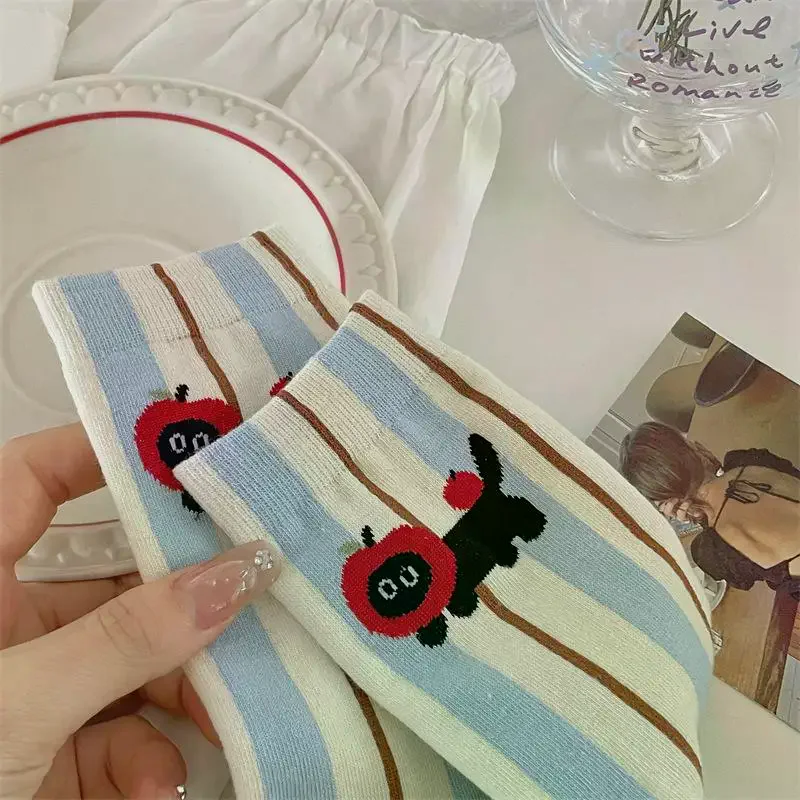 1/4Pairs Cute New Novelties Fashion Cotton Breathable Funny Kitten Socks Female Casual Long Preppy Style Cartoon Striped Socks