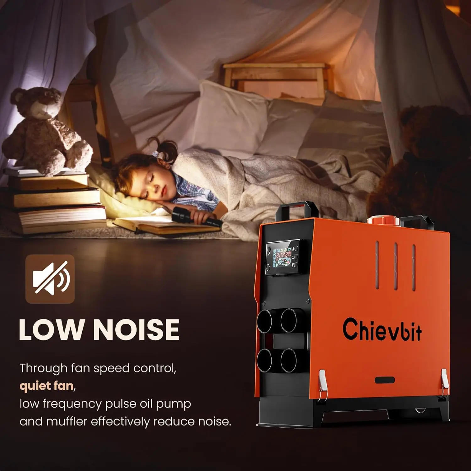 سخان هواء تيار مستمر 8 كيلو وات 12 فولت مع 4 منافذ، تسخين متعدد المناطق، جهاز تحكم عن بعد وشاشات LCD للمركبات الترفيهية والشاحنة والتخييم والقارب