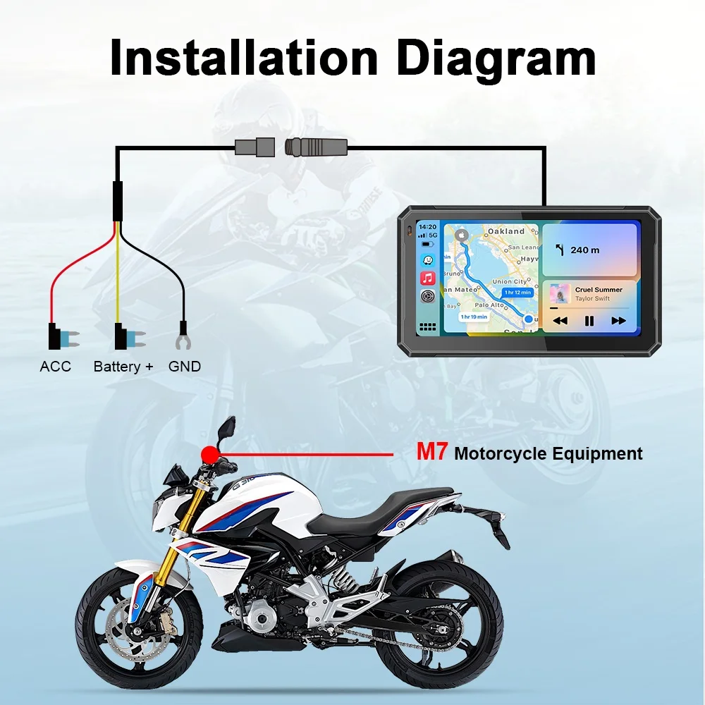 NUOVO Carplay Moto Schermo IPS da 7 pollici Carplay Navigatore per moto GPS Wireless CarPlay Android Auto con Bluetooth Ipx7 Impermeabile