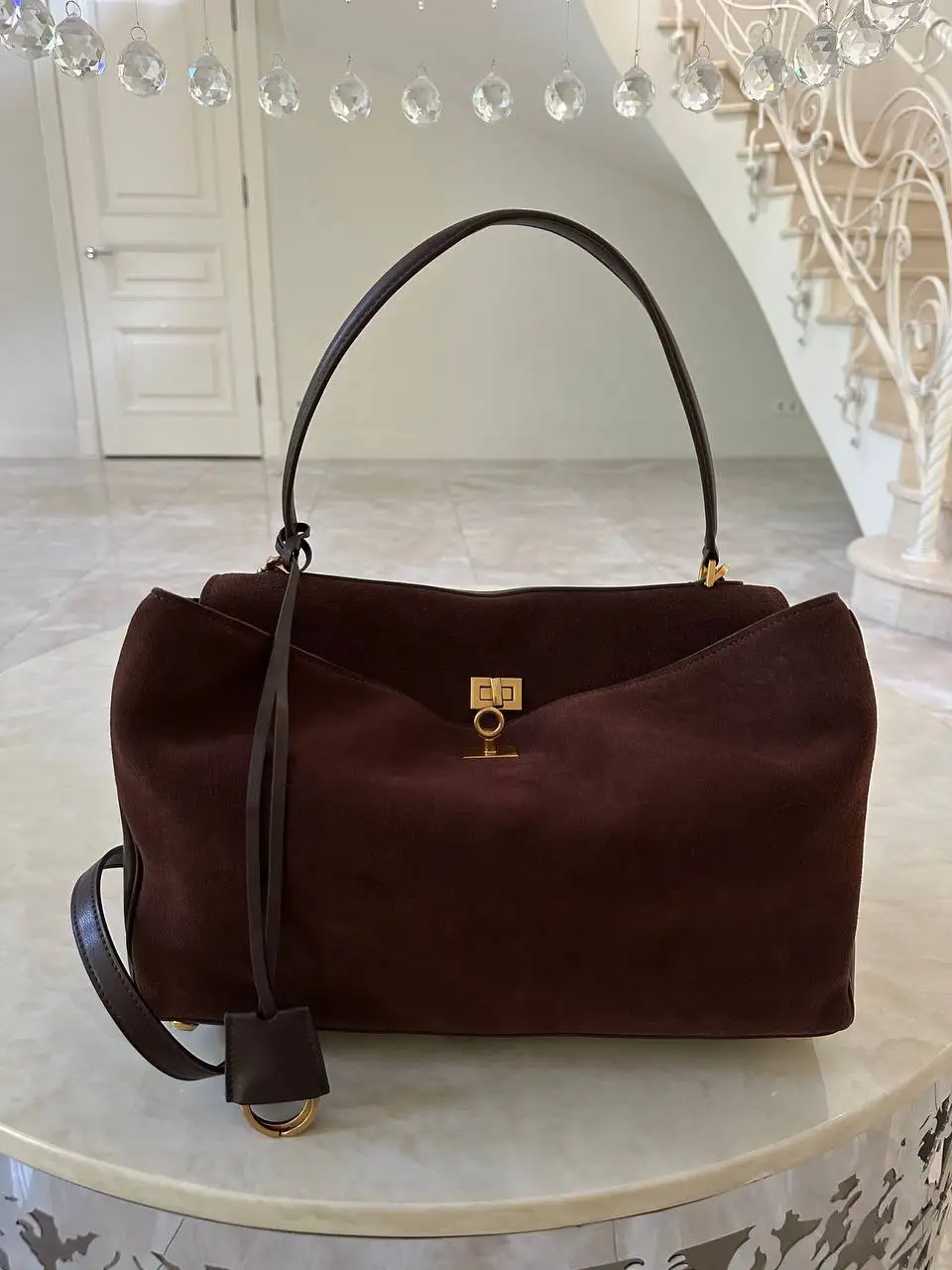 Bolsos de marca de lujo Rodeo para mujer, bolsos de piel auténtica de ante marrón, bolsos de mano con hebilla dorada, bolsos de hombro para mujer, bolsos de moda para mujer