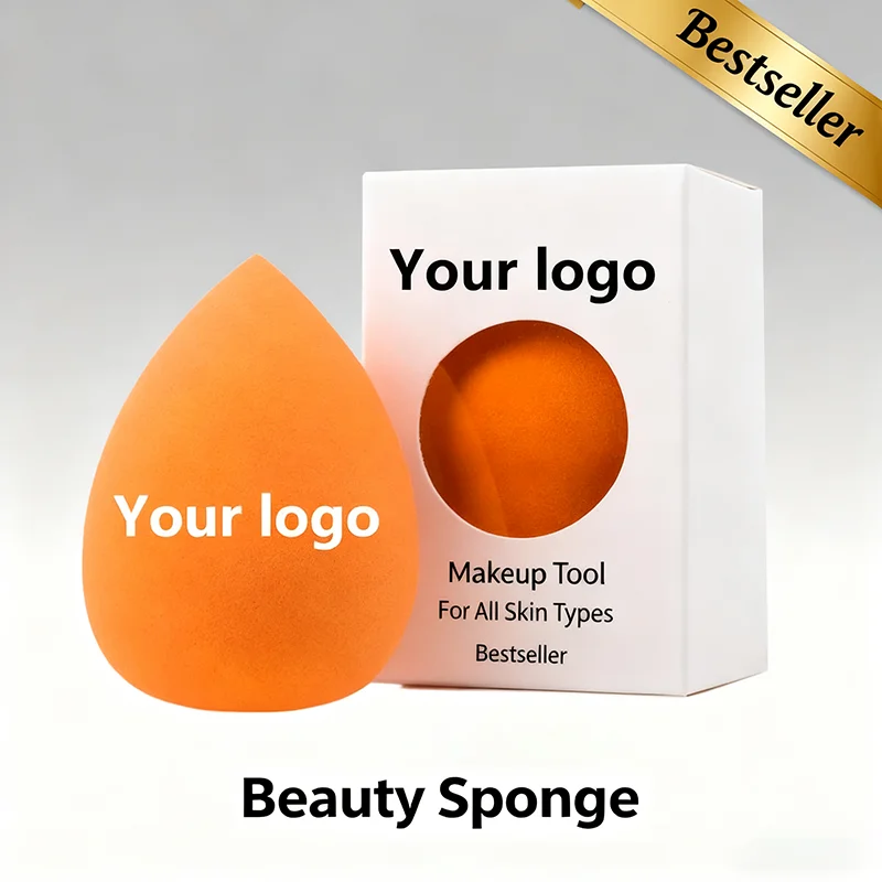 50pcs Custom Logo Teardrop Latex Free Washable Powder Puff Cosmetic Make up Sponge Orange Blender Beauty Makeup Sponge