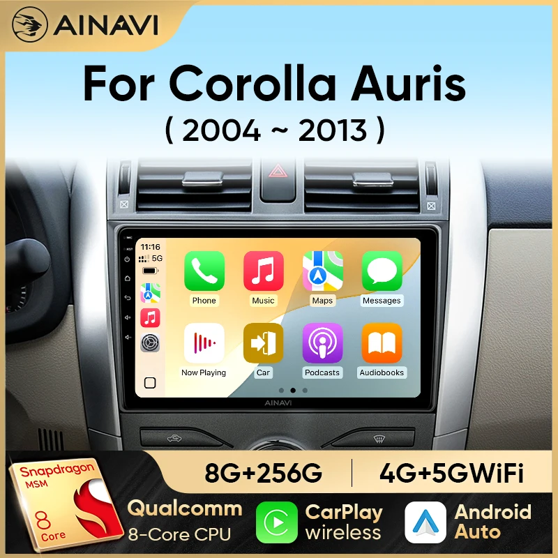 Ainavi Car Multimedia Player For Toyota Corolla E140/150 Auris E180 2004-2013 Carplay Android Auto Radio Car Radio 4G DSP 2 Din