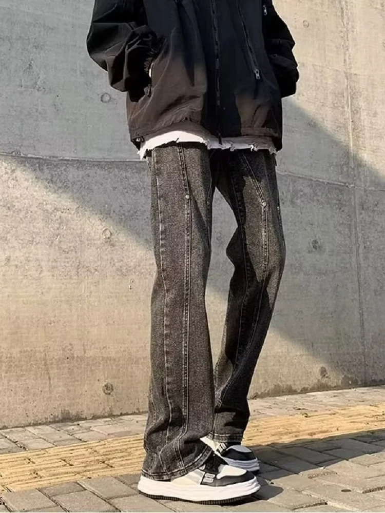 

Мужские джинсы в стиле американского ретро, свободного кроя, прямые, в стиле хип-хоп, с дизайнерскими элементами, модные, брендовые, с лоскутным денимом, повседневные брюки