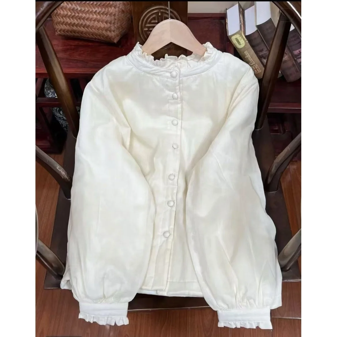 

Retro Collar irt Jaet Women's Lightweight Cotton Outerwear Spring Autumn Winter Faionable Lantern Sve Pure Color